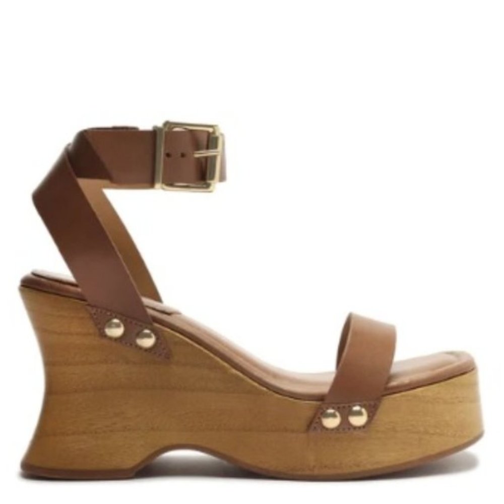 SCHUTZ Brown Leather Platform Wedge Sandals